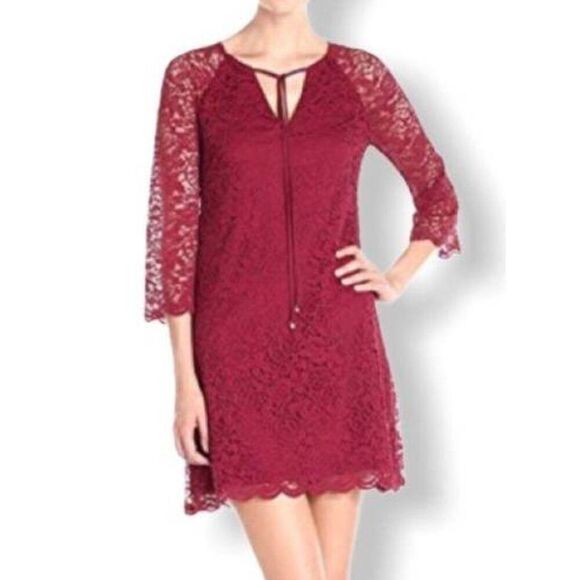 Jessica Simpson  Cocktail Dress Size 12 Lace Burgundy - Picture 1 of 14